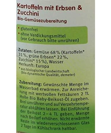 Holle Organic Potatoes with Pea and Zucchini (1 x 190 g) - Buy Online on GoSupps.com