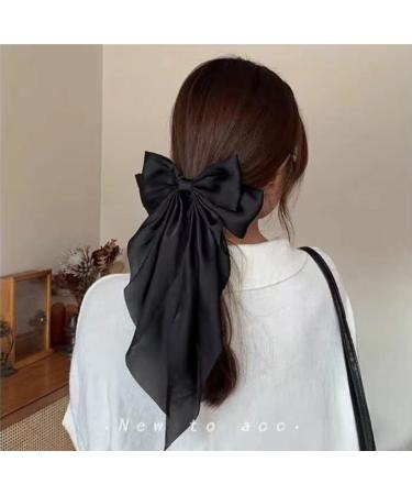 2 PCS Big Satin Silky Bows Hair Clips with Long Tail | French Barrette Hair Accessories for Women Girls (Black Wine Red) - Buy Online on GoSupps.com