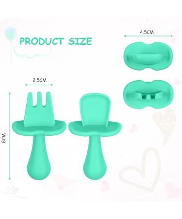 Vicloon Baby Fork and Spoon Set - 4Pcs Infant Silicone Self Feeding Utensil - Easy Grip Toddler Cutlery Kit - Baby Weaning Spoons for Children - Grey-Green - Buy Online on GoSupps.com
