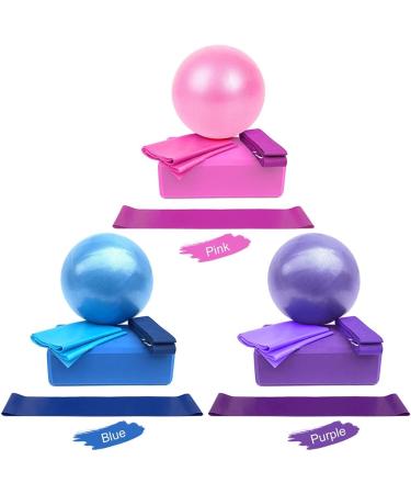 Lixada 5Pcs Yoga Equipment Set with Yoga Ball, Blocks, Stretching Strap for Exercise - Purple - Buy Online on GoSupps.com