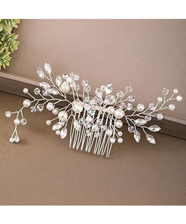 Rain&Star Bridal Pearl Hair Comb Rhinestone Wedding Pearl Hair Accessories for Bride Bridesmaid Silver Handmade Crystals Floral Pearl Hair Slides for Women - Buy Online on GoSupps.com