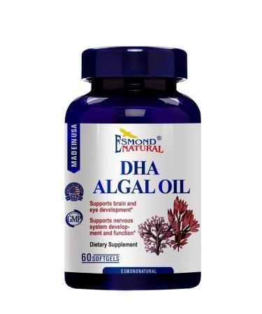 Esmond Natural: DHA Algal Oil (Made with Onavita Oil. 40% Docosahexaenoic Acid. Supports Brain Eye and Nervous System) GMP Natural Product Assn Certified Made in USA - 500mg 60 Softgels