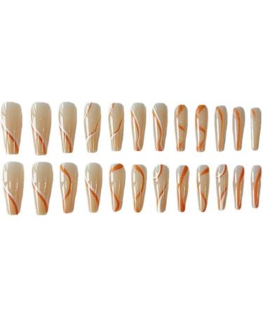 24Pcs/Set Press On Nails Ins Personalized Simple Line Long Style False Nails Acrylic Fake Nails Full Cover Nails Tips Artificial Finger Manicure Press on nails for Women and Girls - Buy Online on GoSupps.com