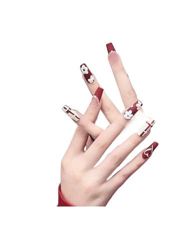 Temperament-enhancing manicure nail dressing retro flower red color finished product love new middle and long nail art white and pure by hand.(XS)