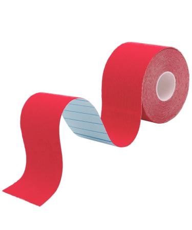 Red Kinesiology Tapes Waterproof - Latex Free Muscle & Physio Tape 5M Roll Strong Grip Medicated Glue Sports Tape Strapping for Ankle Knee & Shoulder-Includes E-Manual with Instructions