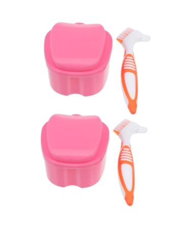 Gleavi 2 sentences false toothbrush set smooth bristle brush for prostheses prosthesis prostheses with case retainer case partial prosthesis case prosthesis container keeper kage ABS male man rosax2st 8.5x8.5x7cmx2pcs