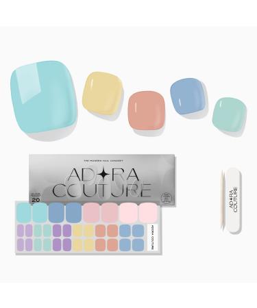 Adora Couture Semi Cured Gel Nail Strips Pedicure 32pcs | Multi Color Pastel Gel Pedi Strips | Gel Polish Pedicure Wraps Sticker | Salon Nails at Home Pedicure Kit - Requires UV Light (Skittles P)