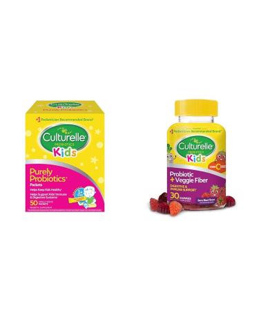 Culturelle Kids Probiotics for Digestive & Immune Health 50 Packets + 30 Count Veggie Fiber Gummies Ages 1+