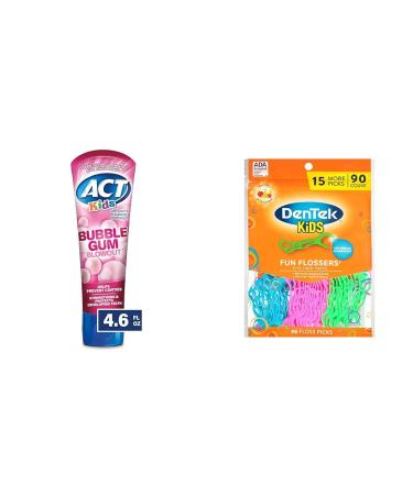 ACT Kids Toothpaste Bubble Gum 4.6oz + DenTek Kids Flossers Wild Fruit 90ct