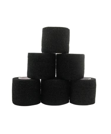 Delyeho Self Adhesive Cohesive Bandage Wrap Black 6 Count 2 x 5 Yards  First Aid Elastic Vet Wrap  Self Sticking Bandage Wrap  Medical & Sports Wrap Self-adhering for Wound Care Black 6 Count (Pack of 1)