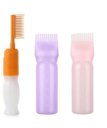 Hair Oil Applicator Bottle 3pcs Root Comb Applicator Bottle Comb Applicator Bottle Hair Dye Bottle Hair Coloring Hair Bleach With Graduated Scale Brush Applicator Containers for Home Salon Comb