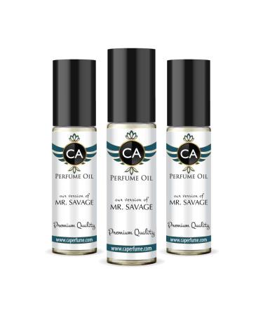 CA Perfume Impression of Christian D. Mr. Savage For Men Replica Fragrance Body Oil Dupes Alcohol-Free Essential Aromatherapy Sample Travel Size Concentrated Long Lasting Attar Roll-On 0.3 Fl Oz-X3
