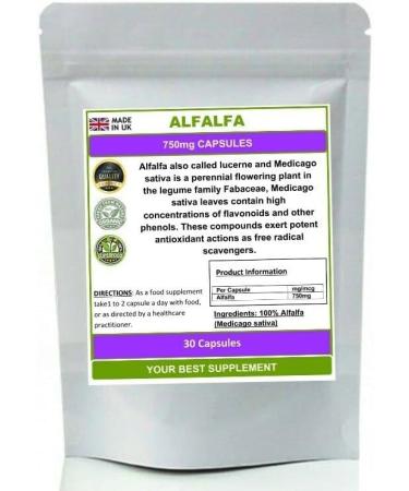 Alfalfa Capsules 750mg Organic Super FoodDetox and Cleanse Antioxidant 30 - Buy Online on GoSupps.com