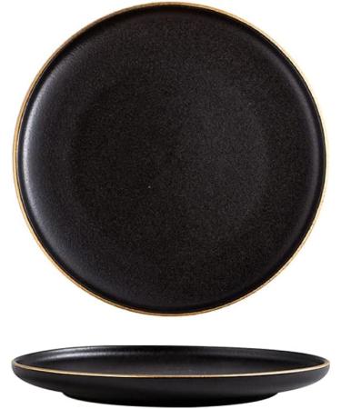 Dinner Plates Ceramic Dinnerware Creative Plate/Steak Plate Porcelain Black Matte Glazed Gold Edge for Home Kitchen Party Tableware Round Size Optional 1 Pieces 7.5Inch (Color : Black)