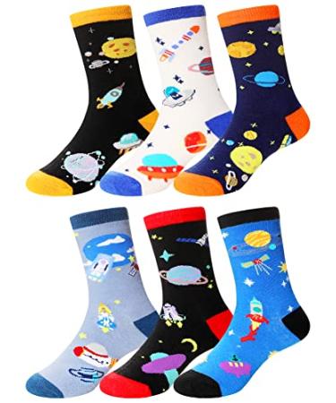 Kids Boy Socks Cotton Sport School Novelty Funny Crew Children Toddler Boys Socks 6 Pairs Space 6-8 Years