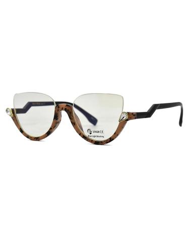 KDOQ Semi-Rimless Blue Light Blocking Glasses for Women Rhinestone Anti Eyestrain Computer Glasses UV Protection Tortoiseshell