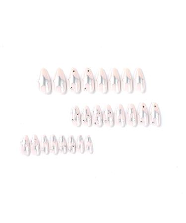 Almond Rhinestone Press on Nails - Medium Silver Stars False Nails with Glossy Nude Acrylic Design (24pcs) - Buy Online on GoSupps.com