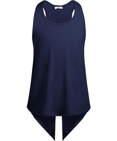 Zaclotre Kid Girls Navy Blue Athletic Tank Top | Open Tie Back Workout Shirt (9-10 Years) - Buy Online on GoSupps.com