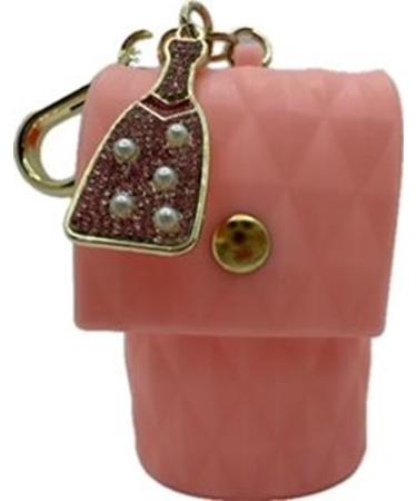 Pink/Coral Purse Champagne Bottle Charm Hand Sanitizer Holder with Clip Small