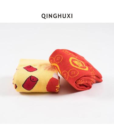 Chinese New Year Red Embroidered Cotton Socks - 5 Pairs - Men and Women - Chinese Style Sports Socks - Size 36-43 - Color: Red - Buy Online on GoSupps.com