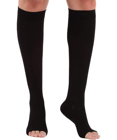 Famkit Compression Socks 23-32 mmHg - Open Toe Varicose Veins Relief - Black Medium - Nylon & Spandex | International Shipping - Buy Online on GoSupps.com