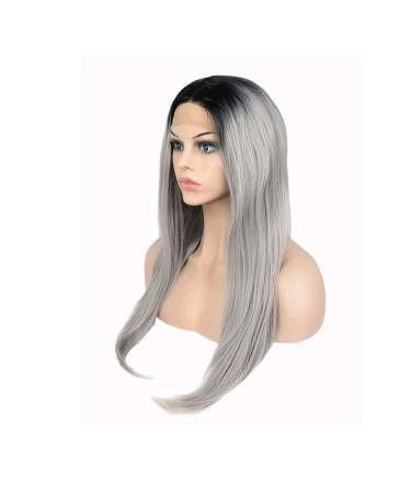 BGHJUE Women s Synthetic Long Wave Ombre Wig Two Tones Black Rooted Grey Heat Resistant Wig (Color : Photo Color)-Photo_Color