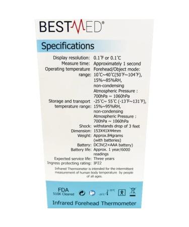 BESTMED DET-306 Infrared Thermometer | 1 Second Reading | No-Touch Forehead | 3-Color Indicator | Fever Alarm - Buy Online on GoSupps.com
