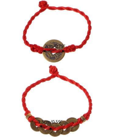 Xuebai Chinese Feng Shui Wealth Lucky Copper Coins Pendant Red String Bracelet - Attract Prosperity & Good Luck - Buy Online on GoSupps.com