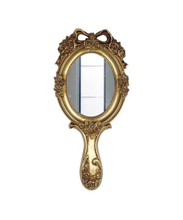 EYHLKM European Style Mirror Vanity Mirror Hand-held Special Hand Portable Wall-Mounted Handle Antique Gold Small Mirror