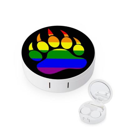 LGBT Gay Pride Rainbow Bear Paw Round Case For Contact Lens Kit Storage Box with Mirror Printed