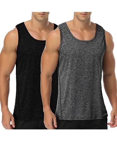 Babioboa Men's 2 Pack Workout Tank Tops Gym Athletic Sleeveless T-Shirts Fitness Bodybuilding Muscle Shirt Black/Black1 (Slim Fit) Large