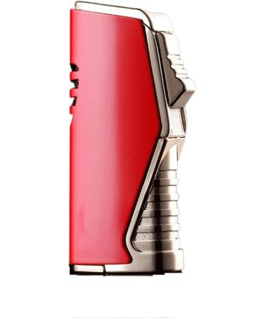 3 Jet Torch Lighter Strong Blue Flame Metal Butane Gas Windproof Cigar Lighter Candle Lighter for Smoking BBQ Cooking(Red)
