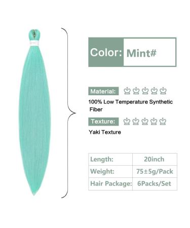 YDDM 20 Inch PRE Stretched Braiding Hair Extensions - 6 Packs Jumbo Braids Mint Color | Art Hair for Braids - Buy Online on GoSupps.com