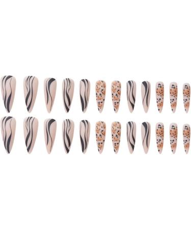 JUSTOTRY 24 Pcs Swirl Stiletto Fake Nails - Long Black French Press on Nails with Leopard Almond Patterns - Extra Long False Nails with Glue for Women's Nail Art - Buy Online on GoSupps.com
