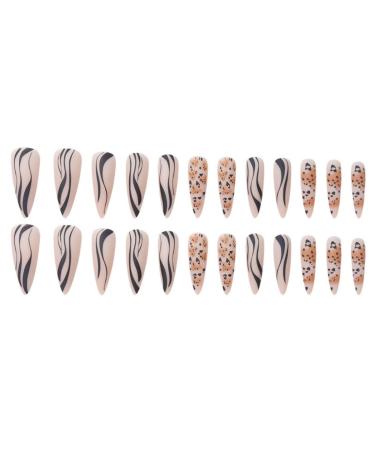 Justotry 24-Piece Swirl Stiletto Nails - Black French Press-On & Leopard Almond Art Fake Nails for Women - Buy Online on GoSupps.com