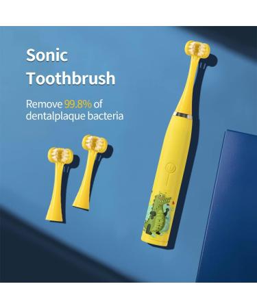 LEYUYO Electric Toothbrush for Kids - 6 Sided 360 Sonic Cleaning - Rechargeable 3D Sonic Toothbrush with Timer, 31000 Strokes, 2 Bristles, 4 Modes - Yellow - Buy Online on GoSupps.com