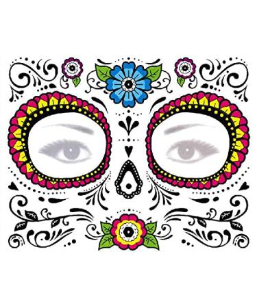 Day of Dead Face Tattoos Set: 6-Sheet Sugar Skull Temporary Stickers & 3-Sheet Floral Skeleton Mask - Halloween Makeup for Women, Girls, Kids - Buy Online on GoSupps.com
