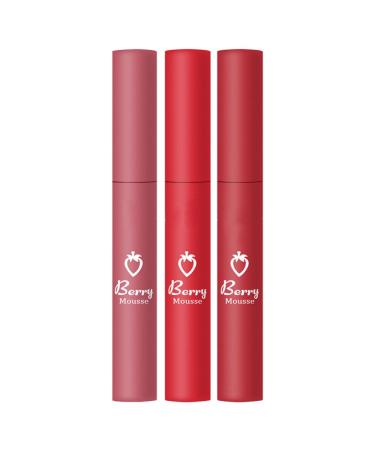 Matte Lipstick Set Non-Stick Cup Strawberry Matte Lipstick Long-lasting Lip Gloss 3PCS 2 Makeup Moisturizer Liquid Lip Style 2