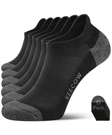 KEECOW Performance Comfort Cushion No Show Ankle Socks for Men & Women, Blister Resist Athletic Tab Short Socks for Running Medium Black (6 Pairs)