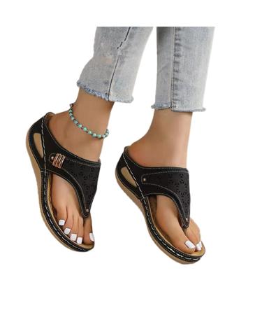 DENERASS Silksal Sandals - Silksal Shoes Leather Orthopedic Arch Support Sandals Diabetic Walking Sandals for Women Black 6.5