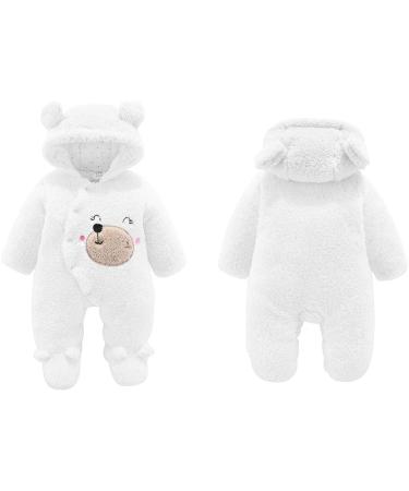 Borlai Baby Winter Snowsuit Romper | Fleece Hooded Onesie for Girls Boys | White 9-12 Months - Buy Online on GoSupps.com