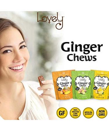 VEGAN Lemon Ginger Chews - 5oz Bag (Pack of 6) | Gluten Free, Non-GMO, Made with REAL Indonesian Ginger - Lovely Candy Co - Buy Online on GoSupps.com