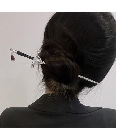 2 Pack Chinese Sword Tassel Hair Sticks for Women Buns with Hair Gems - Silver - Buy Online on GoSupps.com