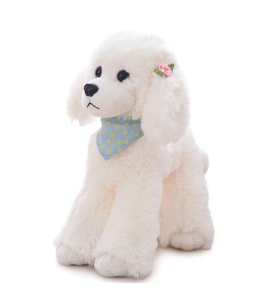 Heionia dog cuddly toy teddy dog plush toy with scarf kawaii pudel plush fabric animal dog dog dog gift for children girls (white 30cm) white 30cm