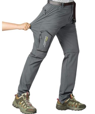 Mens Hiking Stretch Pants Convertible Quick Dry Lightweight Zip Off Outdoor Travel Safari Pants Dark Grey 34