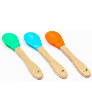 Wild & Stone Bamboo Baby Weaning Spoon Set - Soft Silicone Infant Spoons in Blue, Green, Orange - Flexible Baby Feeding Spoons - Buy Online on GoSupps.com