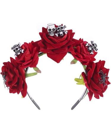 Halloween Floral Headband Gothic Red Rose Crown Headdress Rose Flower Hair Wreath Garland Floral Headwear Bride Headpiece Halloween Cosplay Party Costume Festival Fancy Dress Accessory for Women Girls - Buy Online on GoSupps.com