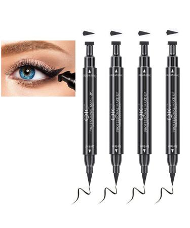 Winged Black Liquid Eyeliner Set - 4 PCs Dual Ended Matte Eye Liner Pen & Wing Stamp  Long Lasting and Smudge Proof Eye Makeup for Women by  wonder X