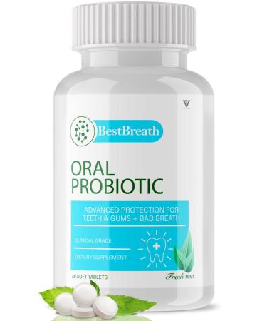 Best Breath Oral Probiotic Mints for Bad Breath, Best Breath Mint Chewables Tablet for Teeth and Gums, Dental Probiotics Halitosis Mouth Bacteria, BestBreath with Mannitol Kids Adults (30 Tablets)