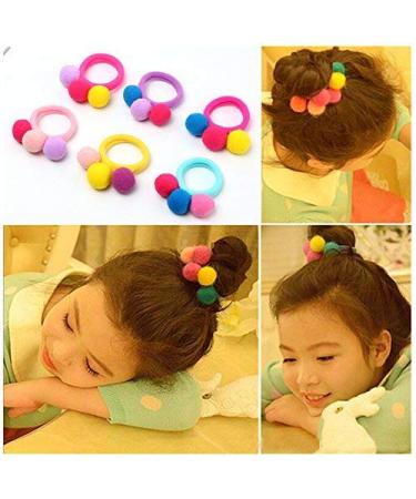 LOVEF 6 Pcs furball pompom Ball Elastic Hair Band gum Ponytail Holder Girls Hair Clip Headband Hair Accessories Gift